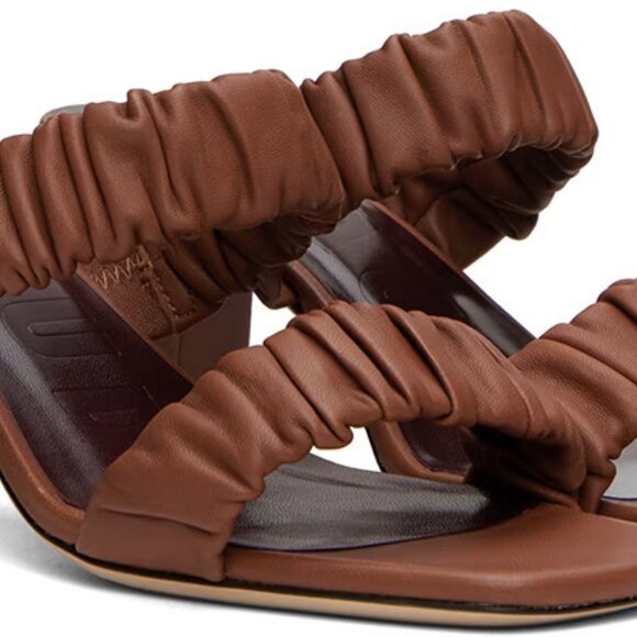 STAUD Brown/Tan Frankie Sandals Block Heels Slip-On - Picture 2 of 7